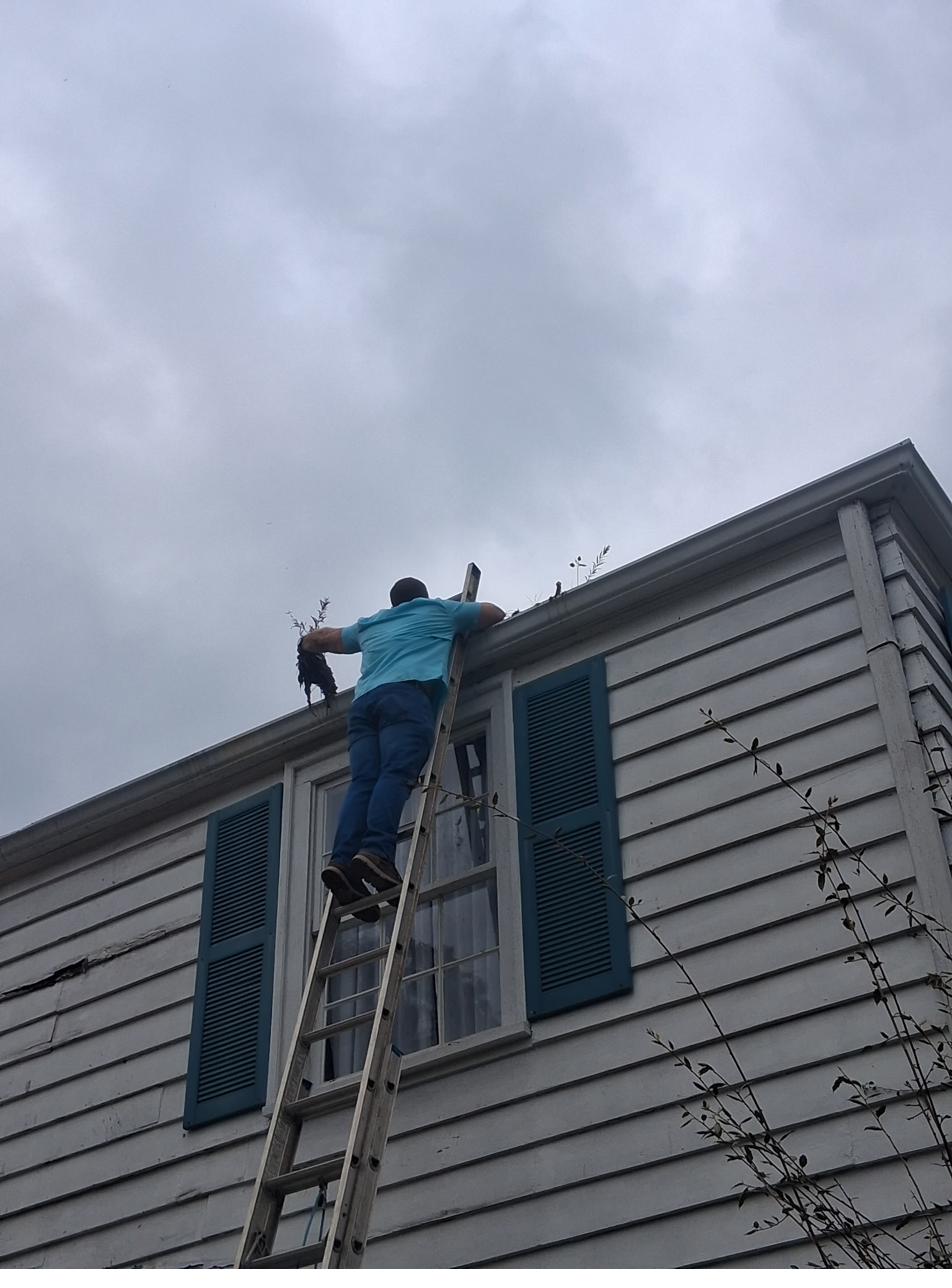 LoomClean owner Jason Sprayberry cleaning gutters in Texarkana